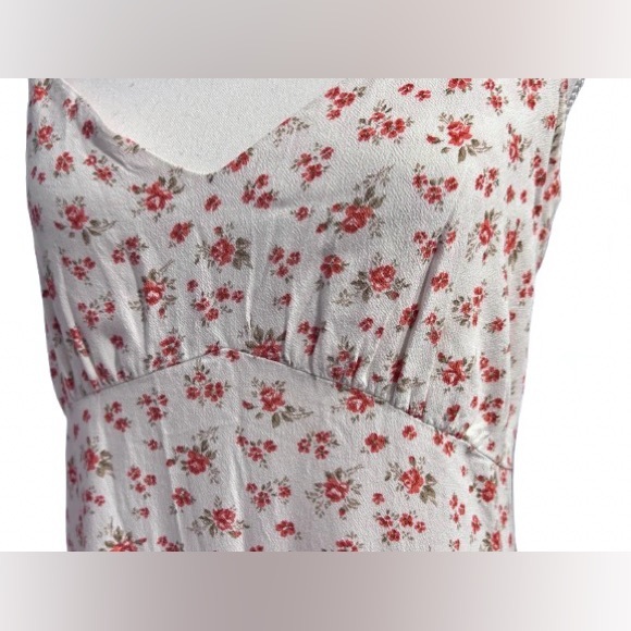Reformation Floral Dress Medium Size 8 Red White Designer Midi Valentines - Picture 13 of 15